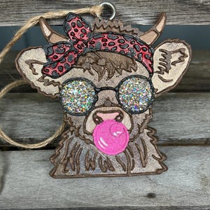 Highland Cow Car Freshie: Scented Rearview Mirror Charm