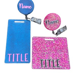 Custom Glitter Badge Reel Buddy Set: Personalized ID Holder