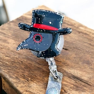 Handgefertigte Glitzer Pest Arzt Ausweisrolle mit einziehbarem Drehclip - Gothic Dark Humor Krankenschwester Ausweishalter, gruselige medizinische Geschenkidee