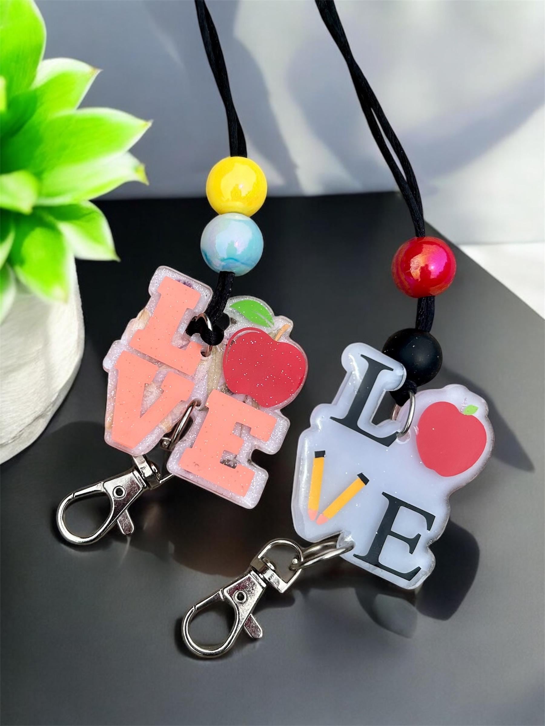 Personalized LOVE Teacher Badge Reel: Apple Pencil ID Holder With