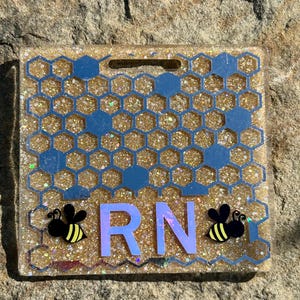 Personalized Honeycomb Badge Buddy: Golden Glitter Holographic ID Holder