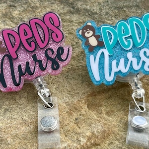 Cute Sparkly Peds Nurse Retractable Badge Reel with Teddy Bear | Alligator clip Holder | Nurse Badge Reel | Pediatric Nurse Gift | ID badge