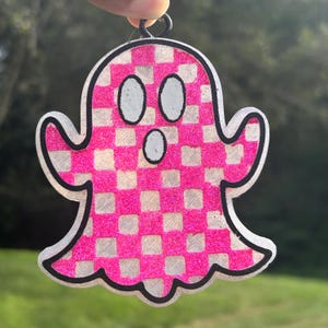 Kariertes Geist-Auto Freshie: Glitzer-Halloween-Auto-Anhänger