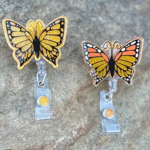 Sparkly Monarch Butterfly Badge Reel |Retractable Alligator Clip | Nurse Gift | Elegant ID Holder | Butterfly Lover Gift | Unique Gift Idea