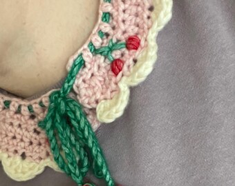 Cherry Crochet Collar with Scalloped Edge | Handmade Cottagecore Removable Collar