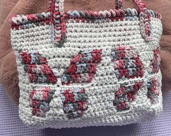 Lined Butterflies Handbag - One of a Kind Unique Overlay Mosaic Crochet - Stunning Statement Piece - Great Birthday Gift for Spring / Summer