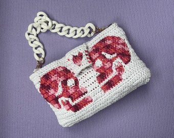 Love you To Death Skulls and Hearts Handbag - Anniversary Gift for Wife - Magnetic Closure - Handmade - Unique - Overlay Mosaic Crochet