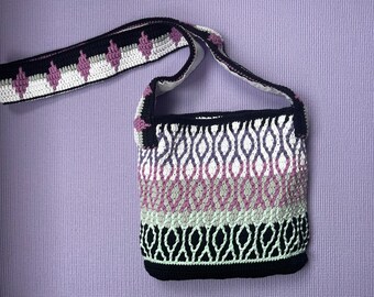 Diamonds and Dreams Shoulder Tote Bag - Unique Gift - One of a Kind - Handmade Overlay Mosaic Crochet  - Lined - Stunning Statement Piece