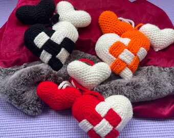 Crochet Hanging Hearts (Set of 3) – Chequered Heart Ornaments – Handmade Home Decor for Living Room, Bedroom, Office – Housewarming Gift