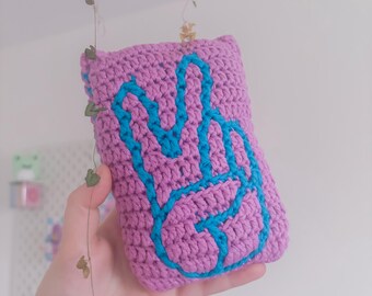 Reversible Crochet Mood Pillow – Peace Sign & Middle Finger – Handmade Emotional Expression Cushion – Fun Gift, Home Décor, Autism-Friendly