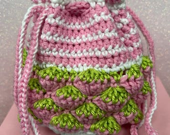 Mini Drawstring Bag/Pouch for Dice, Crystals, Trinkets & Treasures - Strawberries - Pumpkins - Cow Print - Heart - Dragon Scales - Crochet