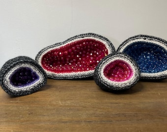 Handmade Crochet Geode Decoration, Crystal Inspired Home Décor, Fibre Art Ornament, Witchy Shelf Décor, Gift