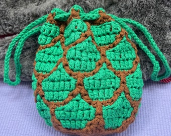 Dragon Scales Mini Drawstring Bag - Handmade Crochet Pouch - Perfect for Dice, Trinkets and Treasure Collections - Goblincore - Cottagecore