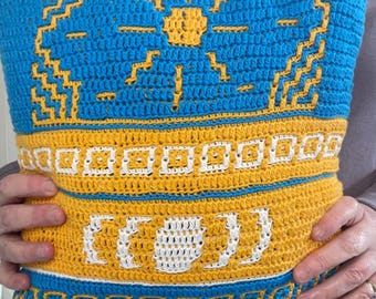 Celestial Sun & Moon Crochet Cushion – Witchy Home Decor Pillow – Handmade Tarot Room Decor, Boho Spiritual Gift