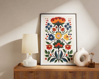 Polish Print Poster: Flowers, Folk Art Wall Decor, Traditional Designs, Slavic Home Decor, Eastern European  Artwork