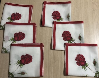 Vintage Red Rose Handkerchiefs