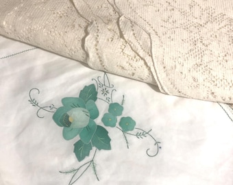 Blue flower and lace tablecloths
