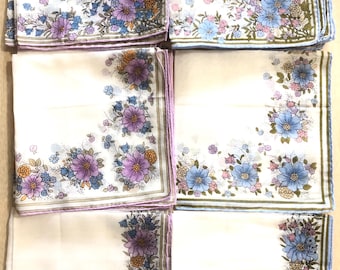 Vintage Floral handkerchief in blue and purple