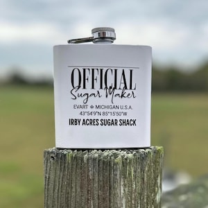 "Personalisierte Ahornsirup Flasche, ""Offizieller Zucker Hersteller"" Benutzerdefinierte Flasche, Edelstahl 6 Unze Flasche, Ahornsirup Hersteller Geschenk, Sugar Shack Geschenk