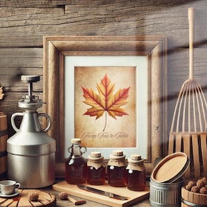 Vintage Ahornblatt Digitaldruck, rustikale Sugar Shack Wandkunst, Distressed Ahornsirup Dekor, herunterladbare Home Wandkunst, druckbare Wandkunst