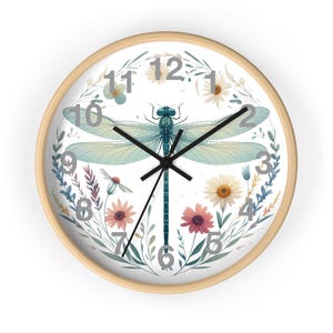 Dragonfly Wall Clock: Silent Wooden Frame, Nature-Inspired Decor