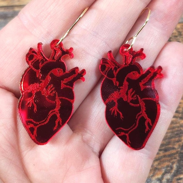 Gothic Anatomical Heart Earrings: Laser Cut Acrylic Goth Oddities Dark Medical Jewelry