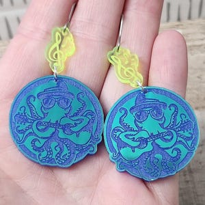 Funky Octopus Guitar Acrylic Earrings: Maximalist Beach Jewelry