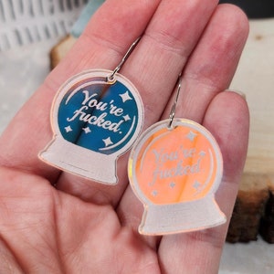 Funny Crystal Ball Acrylic Earrings: Iridescent Laser Cut Statement