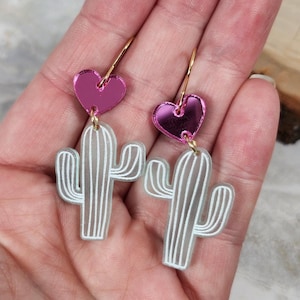 Laser Cut Cactus Earrings: Acrylic Plant Lady Boho Jewelry