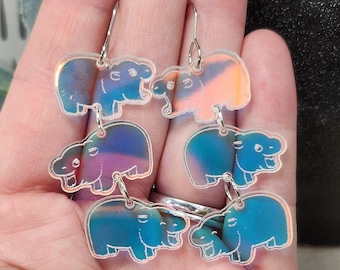 Cute Moo Deng Hippo Acrylic Earrings | Fun Novelty Laser Cut Statement Earrings | Funny Unique Quirky Laser Engraved Birthday Gift for Her