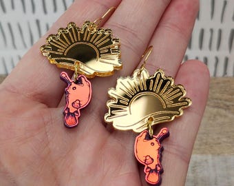 Cute Anglerfish Sun Acrylic Earrings | Weird Whimsical Statement Earrings | Unique Handmade Fish Earrings | Fisherman Aesthetic Friend Gift