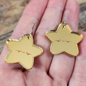 Cute Angry Star Acrylic Earrings Fun Kawaii Cosplay Earrings Cute Handmade Laser Cut Statement Earrings Laser Engraved Birthday Gift for Her
