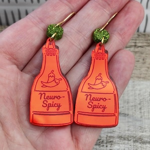 Funny Hot Sauce Acrylic Earrings: Neuro Spicy Statement Jewelry