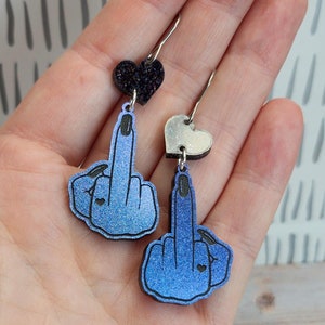 Rude Middle Finger Acrylic Earrings: Punk Gothic Statement Jewelry