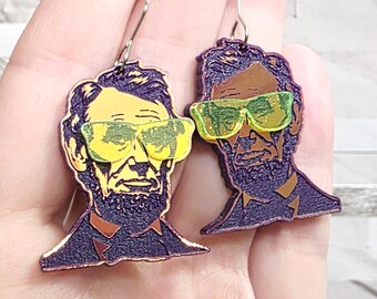 Funky Abraham Lincoln Acrylic Earrings: Quirky President Statement Jewelry Teacher Gift