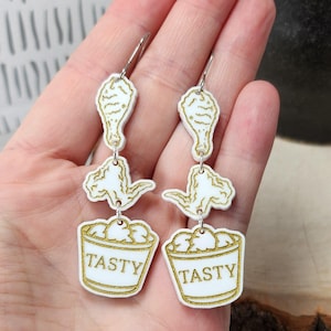 Weird Chicken Acrylic Dangle Earrings: Laser Cut Novelty Food Jewelry