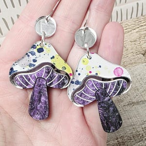 Funky Graffiti Mushroom Acrylic Earrings: Quirky Retro Statement