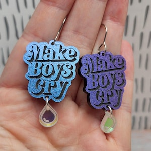 Make Boys Cry Acrylic Statement Earrings: Funny Feminist Gift
