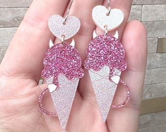 Pastel Goth Devil Ice Cream Earrings: Kawaii Halloween Acrylic Jewelry