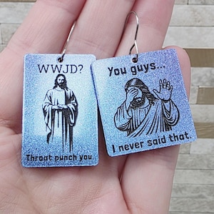 Funny Jesus Acrylic Statement Earrings: Quirky Rude Birthday Gift
