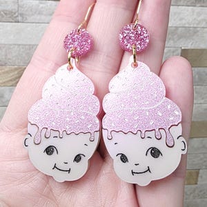 Kewpie Clown Acrylic Earrings: Weird Funky Pastel Statement Jewelry