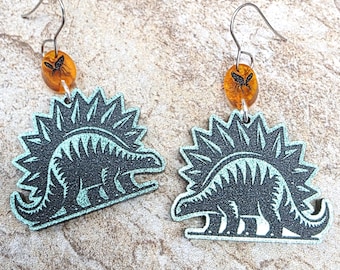Stegosaurus Dinosaur Acrylic Earrings: Fun Paleontology Jewelry Cute Dino Quirky Fun Animal Lover Birthday Gift for Her