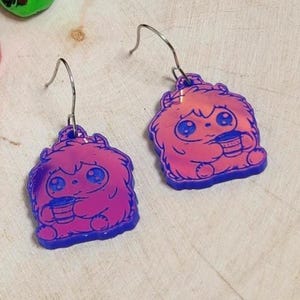 Cute Kawaii Holiday Iridescent Yeti Laser Cut Acrylic Earrings | Fun Whimsical Statement Handmade Laser Engraved | Christmas Gift for Her