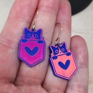 Iridescent Kitten Earrings: Laser Cut Acrylic Cat Lover Gift