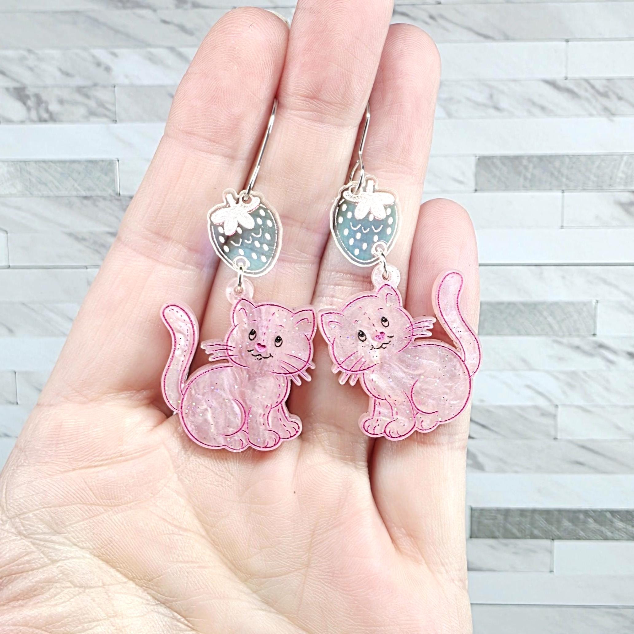Strawberry Cat Earrings - Etsy