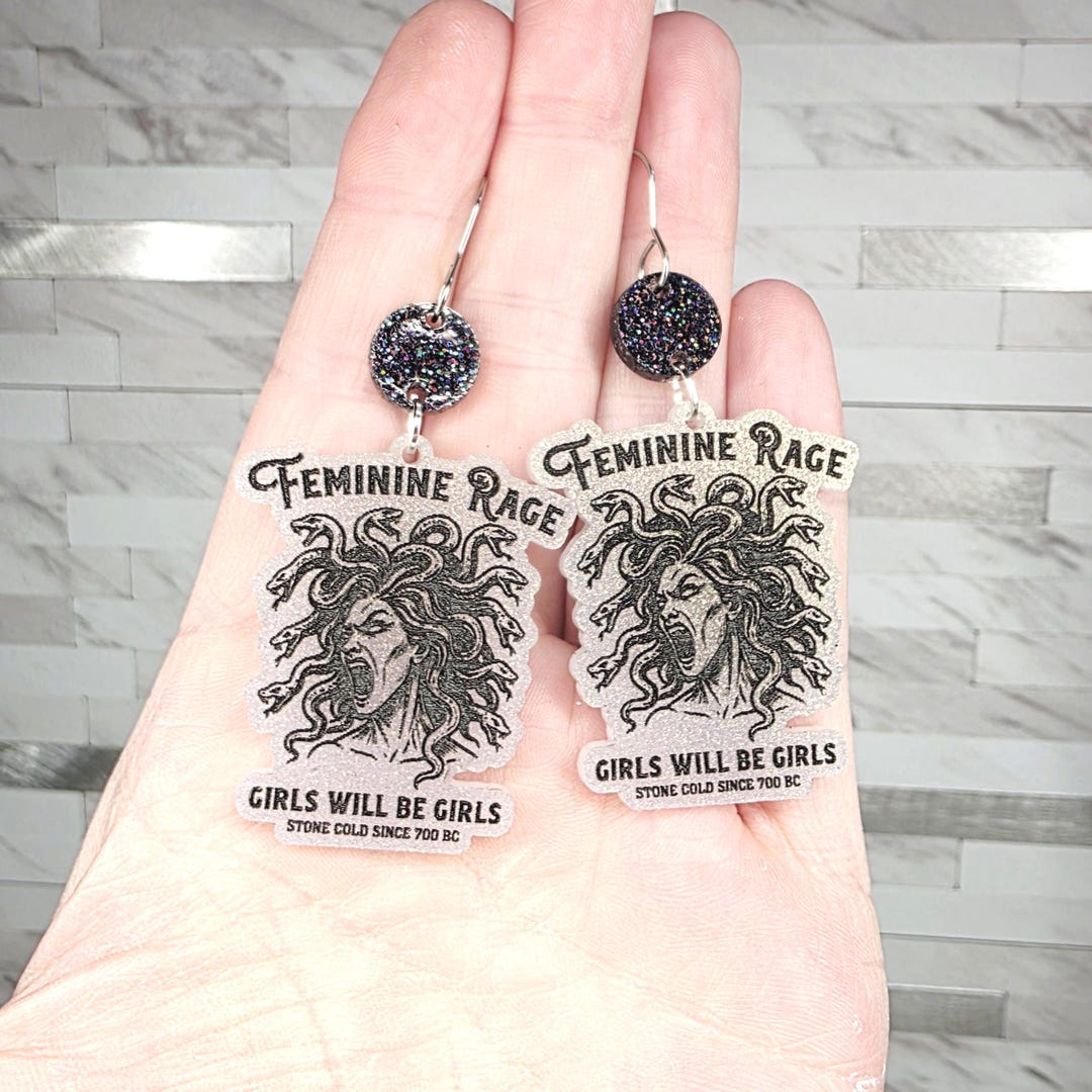 Medusa Acrylic Earrings Feminine Rage Feminist Statement Jewelry Funky ...