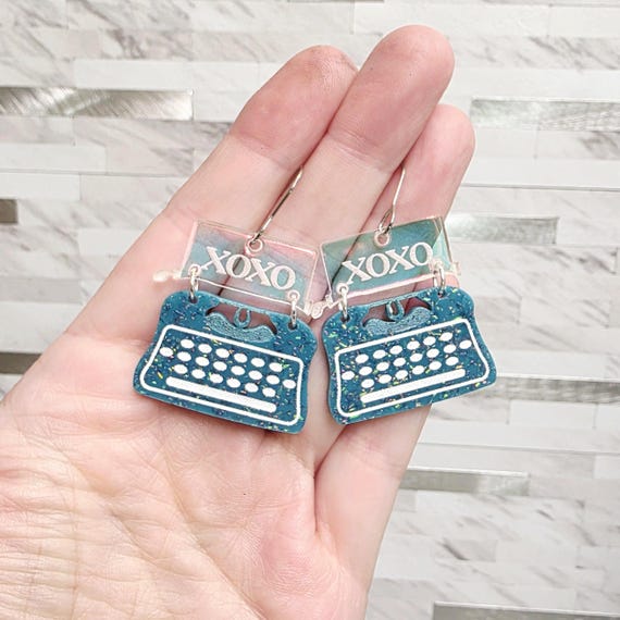 Love Letters Typewriter Acrylic Earrings: Valentine Book Lover Gift