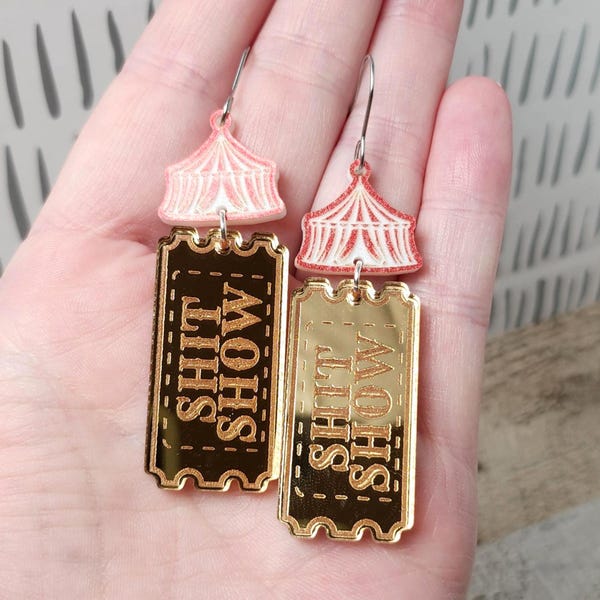 Funny Shit Show Acrylic Dangle Earrings | Circus Statement Earrings