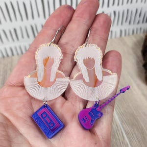 Retro 80s Music Acrylic Earrings | Funny Vintage Novelty Statement Earrings Quirky Handmade Laser Cut Earrings | Laser Engraved Gift for Her