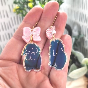 Coquette Bunny Acrylic Earrings: Pink Bows, Laser Cut Animal Jewelry